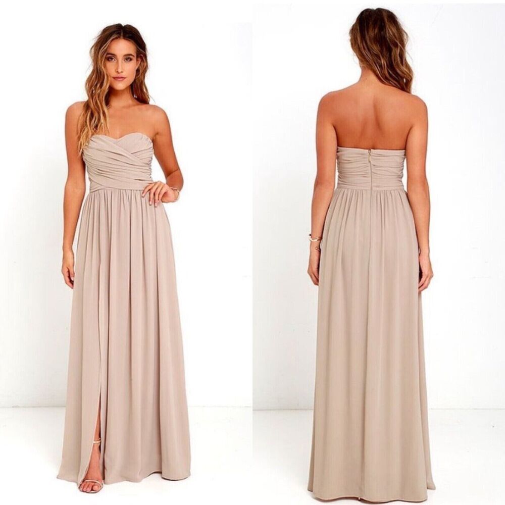 Lulu's Sz XL Maxi Dress Moonlight Serenade Strapless Peach Blush Chiffon Evening